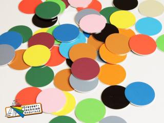 Alu label 30mm rond, kan in diverse kleuren.